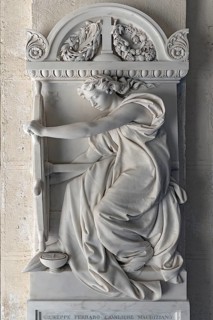 Sculpture of a woman with a ship's steering wheel, Monumental Cemetery, Cimitero monumentale di