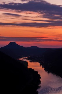 DEU Saxony Bad Schandau Sunset at the Kleine Bastei in the Schrammstein area