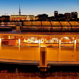 Restaurant ship Bootshaus Alster on the Inner Alster Lake in the evening, Hamburg, Germany, Europe