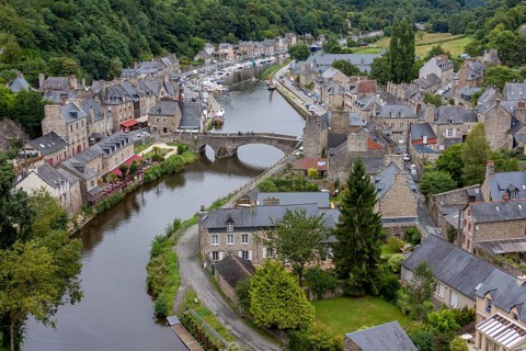 View of Dinan with the historic stone bridge and the old harbour, Dinan, Brittany, France, Europe