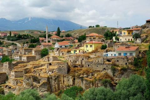 Village of Ihlara and Hasan Dagi, Ihlara, Güzelyurt, Cappadocia, Anatolia, Turkey, Asia