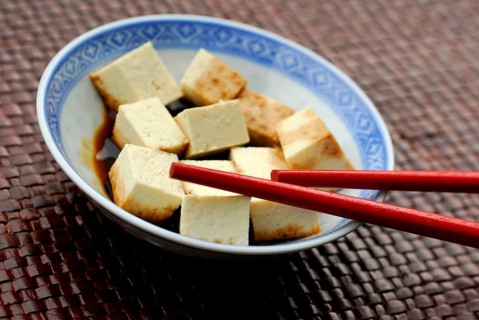 Tofu cubes with soy sauce in a bowl, chopsticks, soy bean curd, bean curd, soy, soy sauce, soy