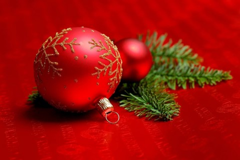 Christmas baubles and fir branch, Christmas decoration, Christmas tree decorations, fir greenery