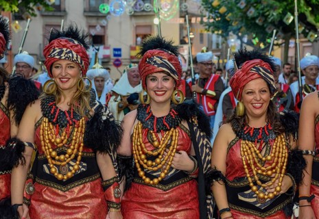 Women in historic clothing, Moors and Christians Parade, Moros y Cristianos, Jijona or Xixona,