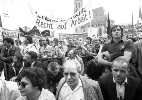 To secure their jobs, 6000 metalworkers of the Adler-Triumpf company took to the streets in protest