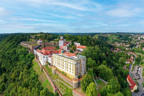 Veste Oberhaus, built 1219-1800, aerial view, Dreiflüssestadt Passau, independent university town,