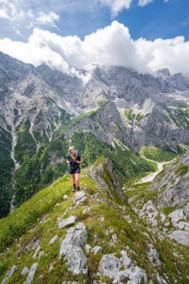 Mountaineer climbing the Waxenstein, Wetterstein Mountains, Garmisch-Patenkirchen, Bavaria,