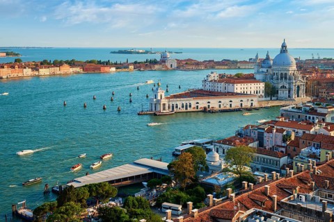 View of Venice lagoon and Santa Maria della Salute church. Venice, Italy, Europe