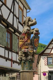 Elephant fountain on the market square, stone portrait, elephant, heraldic animal, sculpture,