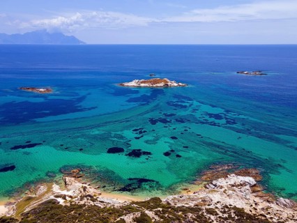 Aerial view, view of Mount Athos, Orthodox monastic republic with autonomous status under Greek
