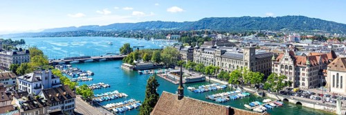 Lake Zurich skyline from above panorama with Lake Zurich in Zurich, Switzerland, Europe
