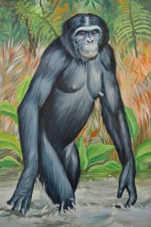 Painted bonobo, sign at the entrance to the Lola ya Bonobo Sanctuary, Kimwenza, Mont Ngafula,