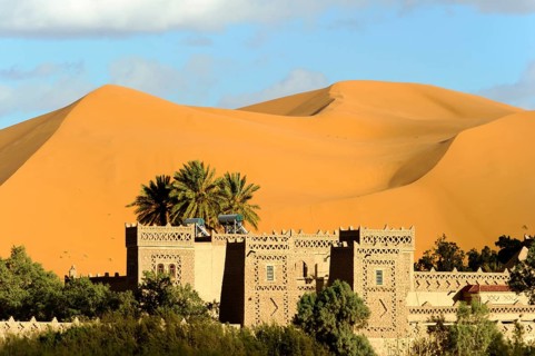 Morocco, Erg Chebbi desert, dunes, Kasbah Hotel, Africa