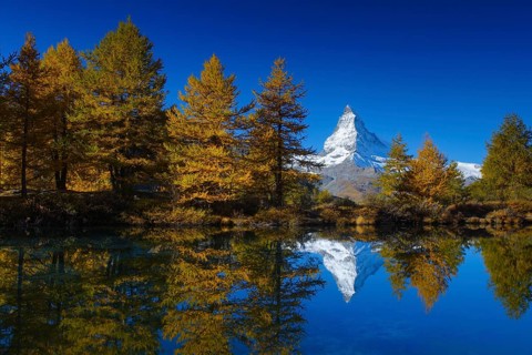Matterhorn and Lake Grindji, Valais, Switzerland, Europe