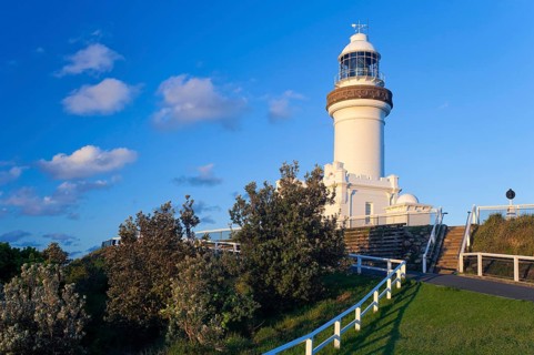 Lighthouse, architecture, design, building, blue sky, seafaring on the coast of Byron bay,