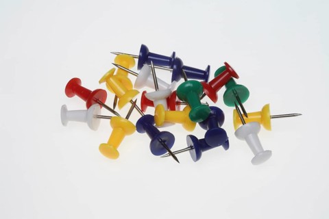Colourful pins, pushpins, drawing pins