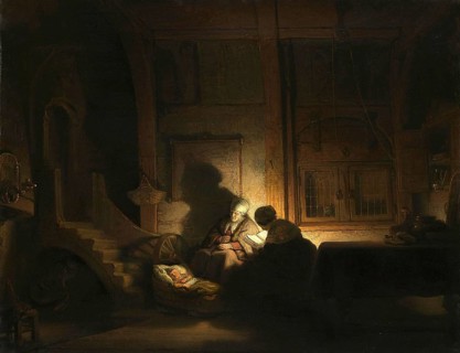 Die Heilige Familie bei Nacht, The Holy Family at Night, Painting by Rembrandt van Rijn (1606)
