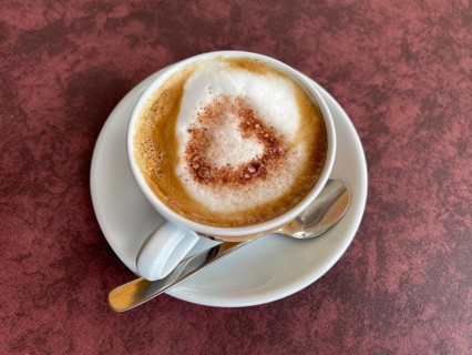 Cup of cappuccino, milk foam, cocoa, food, Schenna, Scena, South Tyrol, Autonomous Province of
