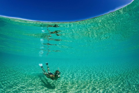 Snorkelling in lagoon, Fadol, Kai Islands, Moluccas, Indonesia, Asia