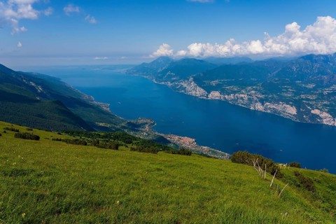 Panoramic view from Monte Baldo on Lake Garda in Italy