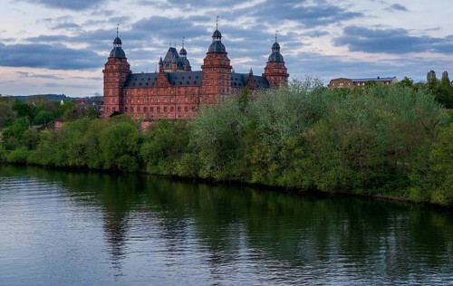 Panoramic view of Johannisburg Castle in Aschaffenburg, Germany, Europe