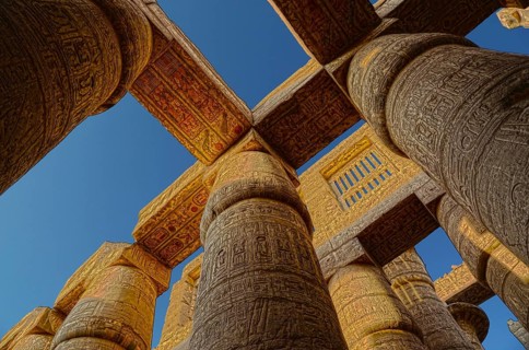 Columns in karnak temple with ancient egypt hieroglyphics, HDR image