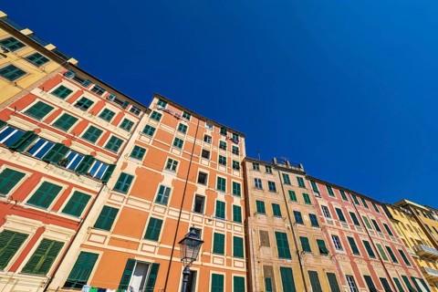 Colored facades of Camogli in Liguria