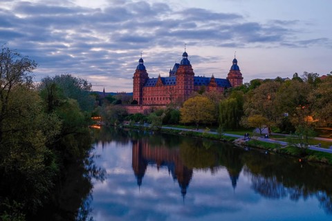 Panoramic view of Johannisburg Castle in Aschaffenburg, Germany, Europe