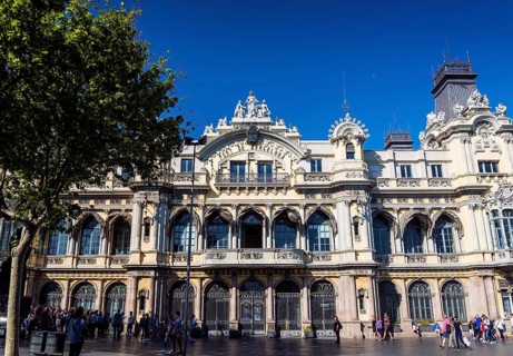 Port vell landmark catalan building in barcelona port area in spain