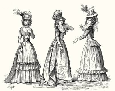 Women's fashion, 18th century, 1788, 1789, 1790
