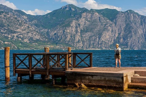 Jetty in the old town of Malcesine on Lake Garda in Italy