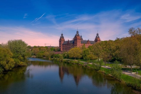 Panoramic view of Johannisburg Castle in Aschaffenburg, Germany, Europe