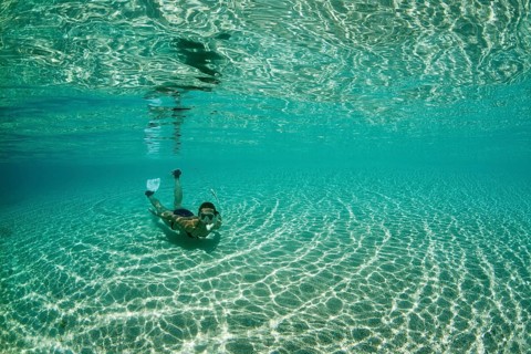 Snorkelling in lagoon, Fadol, Kai Islands, Moluccas, Indonesia, Asia
