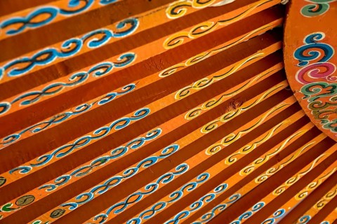 National traditional decoration of the yurt ceiling. Mongolian ornament. Yurt decoration