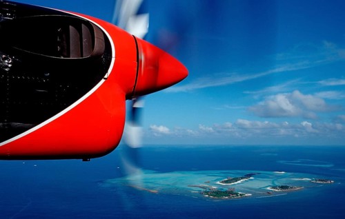 Aerial view of Maldives Island, Maldives, Indian Ocean, South Male Atoll, Dhigufinolhu, Veligandu,