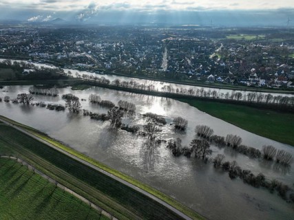 Dorsten, North Rhine-Westphalia, Germany, flood on the Lippe, river in the Ruhr area, the fields,
