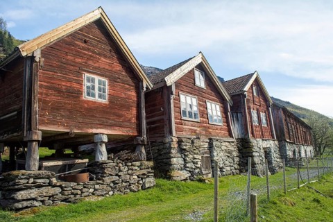 Otternes, Norway, May 2015: view on the historical row houses of small village of Otternes near