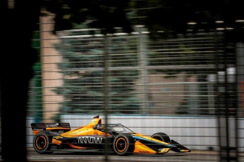 PATO OWARD (5) of Monterey, Mexico runs through the streets during the Honda Indy Toronto in