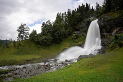 View of the Steinsdalsfossen a waterfall in Norway