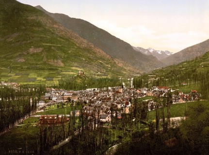 General view, City of Luz, Pyrenees, France, ca 1890, Historical, digitally restored reproduction