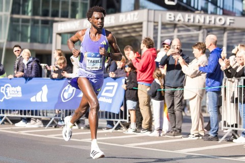 Tadese Takele Ethiopia on Potsdamer Platz at the 50th BMW Berlin Marathon 2024 on 29 September 2024