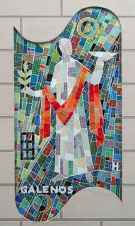 Modern mosaic painting by Galenosn on the façade of a pharmacy, Bad Kissingen, Lower Franconia