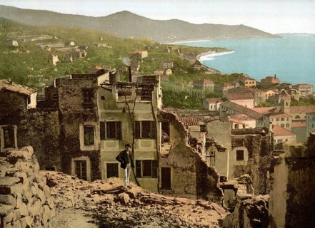 Old Town Panorama, San Remo, Riviera, Italy, c. 1895, Historical, digitally restored reproduction