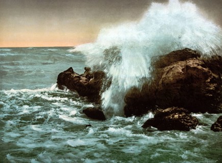 Coast with surf, Ventimiglia, Riviera. Italy, c. 1895, Historic, digitally restored reproduction