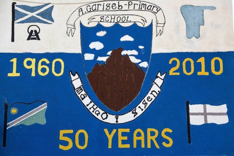 Mural painting at Gariseb Primary School, boarding school for 350 children, Anixab, Ugab Dry River,