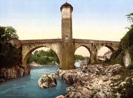 Old Bridge, Orthes, Orthez, Pyrenees, France), ca 1890, Historical, digitally restored reproduction