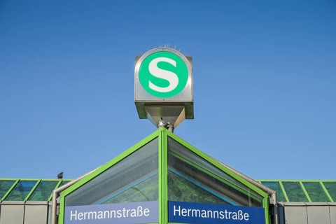 S-Bahn sign, Hermannstraße station, Neukölln, Berlin, Germany, Europe
