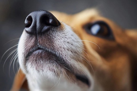 Close up of black dog nose. Generative Ai, AI generated