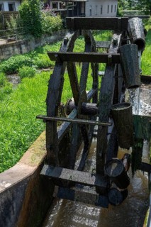 Historic water wheel on the Altach, Zeil am Main, Lower Franconia, Bavaria, Germany, Europe