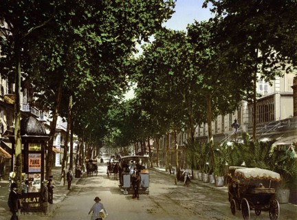 Avenue de la Gare, Nice, Riviera, France, c. 1895, Historic, digitally restored reproduction from a